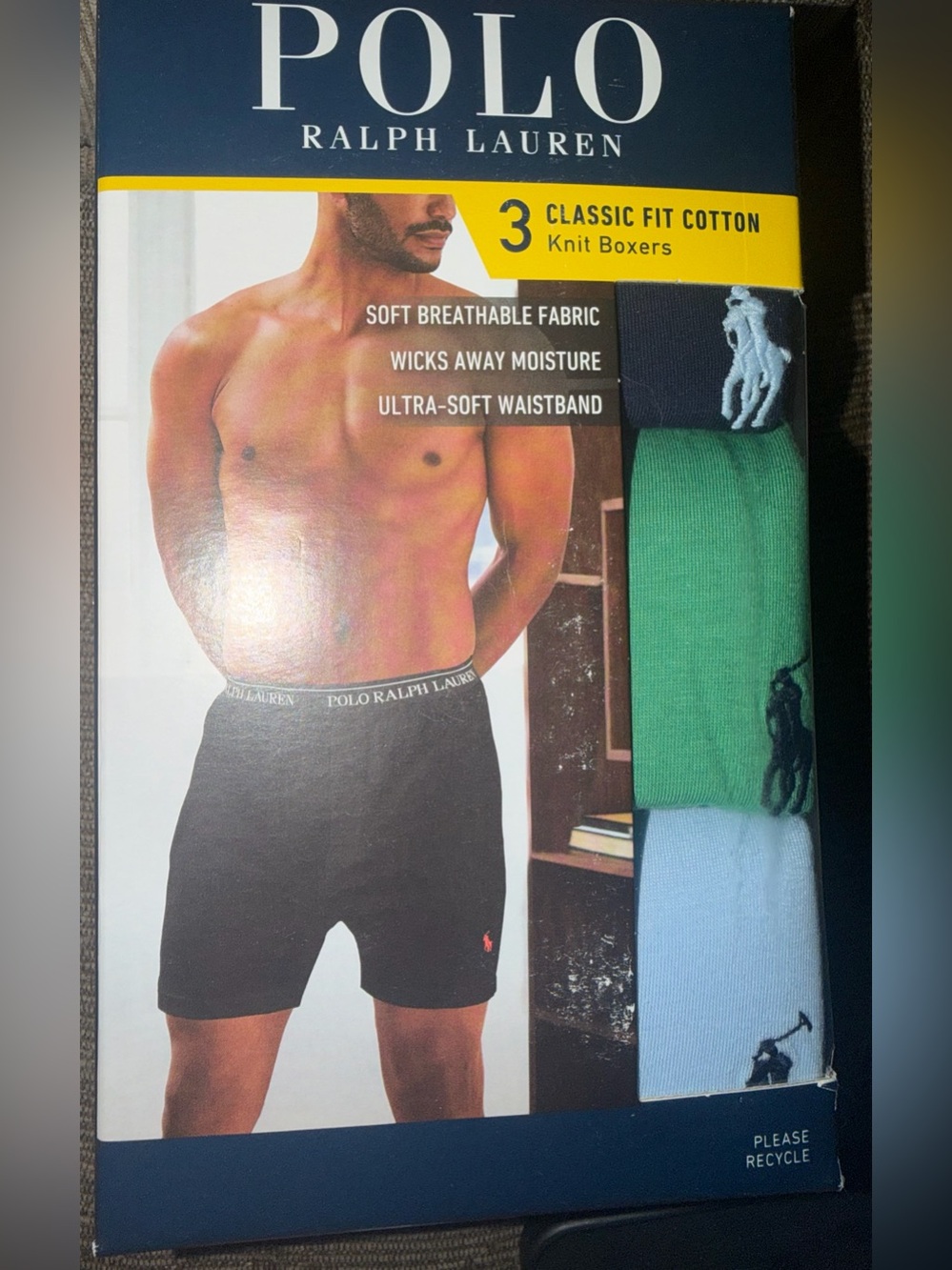 Polo by Ralph Lauren 3-Pack Knit Boxers in Black, Green, Light Blue size M-NWT
